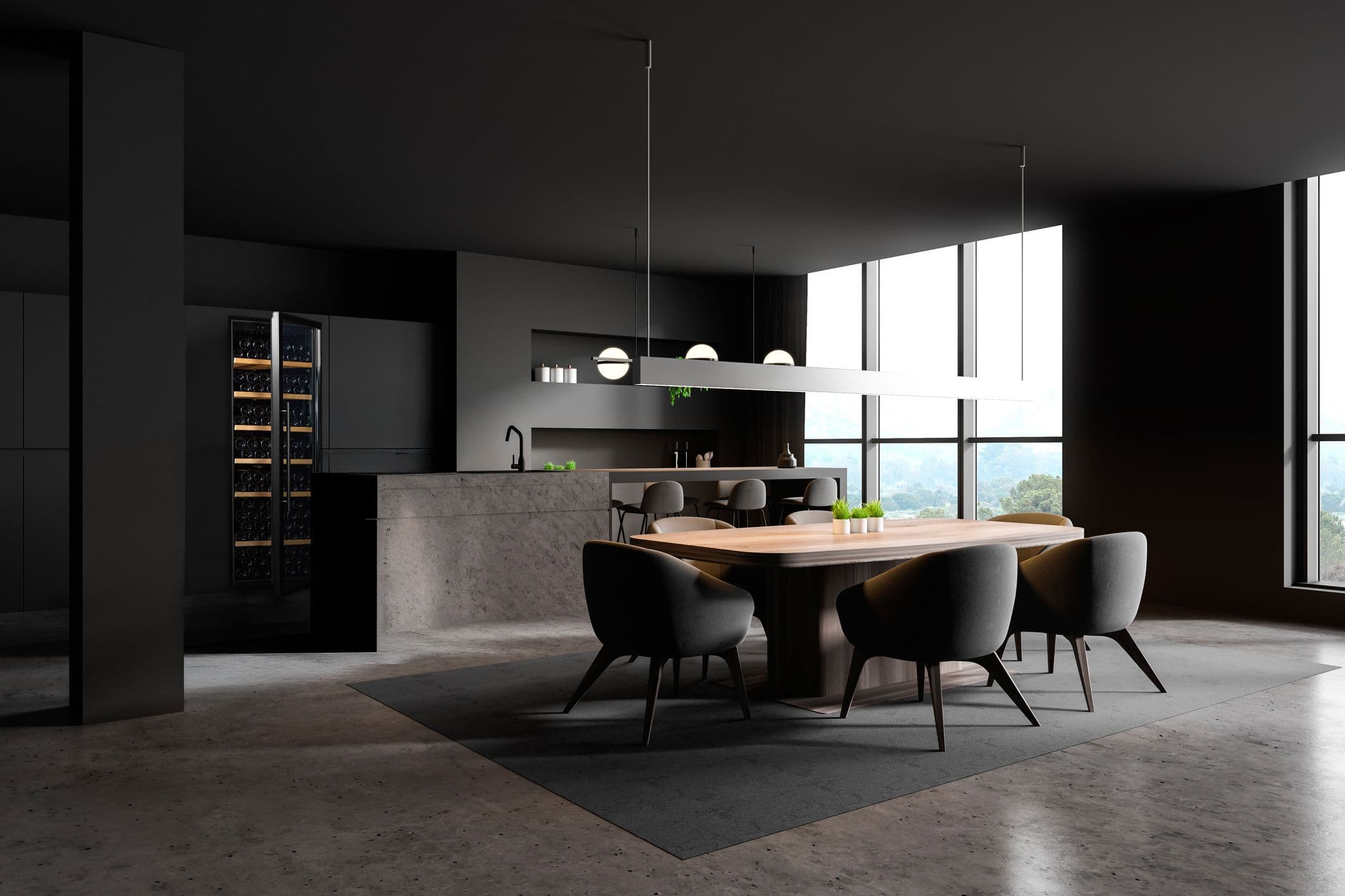 Vinobox 190 Pro wine cellar in a modern dark tone kitchen condominium in Pattaya